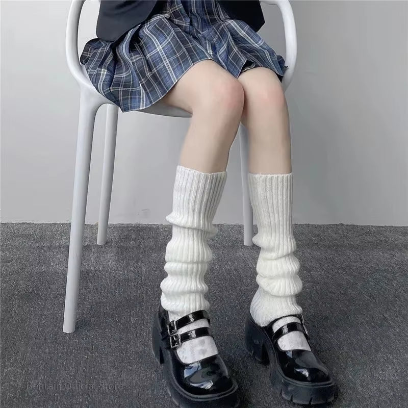 Ladies' Knitted Long Socks and Arm Warmers - White Crochet Leg Warmers for Autumn and Winter
