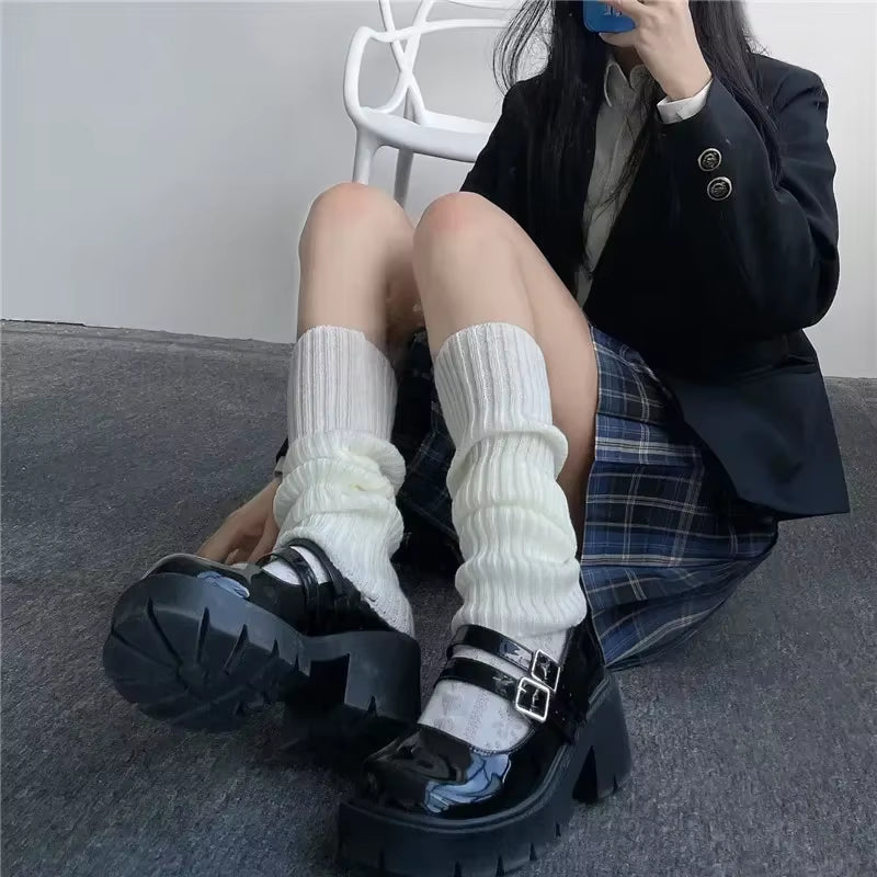 Ladies' Knitted Long Socks and Arm Warmers - White Crochet Leg Warmers for Autumn and Winter