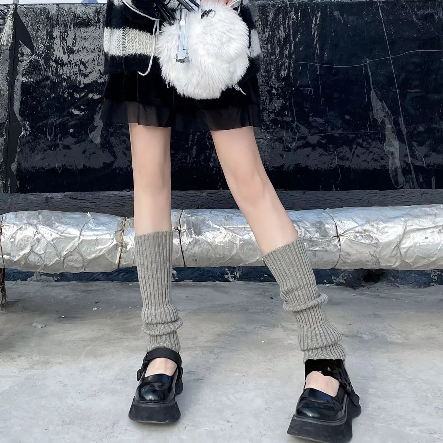 Ladies' Knitted Long Socks and Arm Warmers - White Crochet Leg Warmers for Autumn and Winter